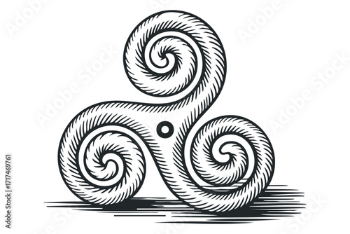 Tribal Spiral Symbol with Engraved Texture. Vector hand drawn illustration