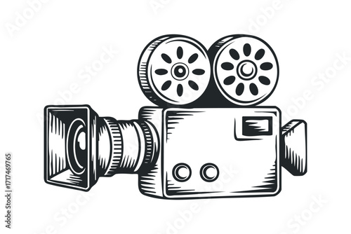 Vintage Film Camera Reel Graphic. Vector hand drawn illustration