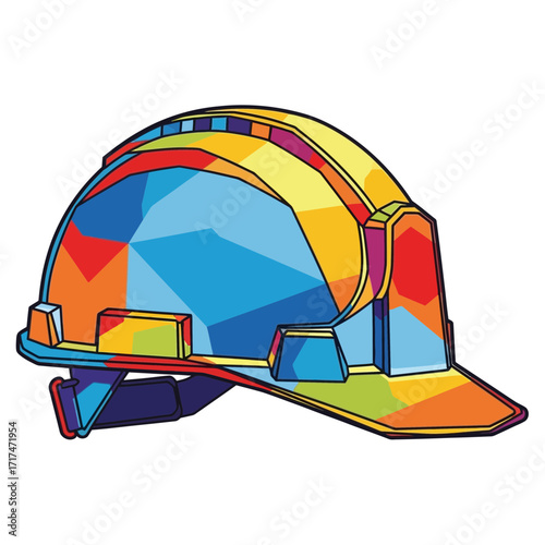 Colorful hard hat illustration safety equipment construction helmet protection gear graphic design.