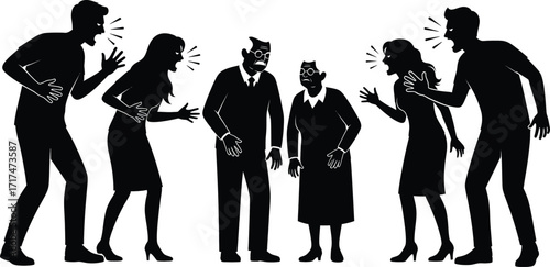 Silhouettes of people arguing and gesturing aggressively, depicting conflict and disagreement