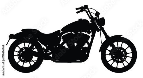 A striking silhouette of a classic chopper motorcycle in black and white