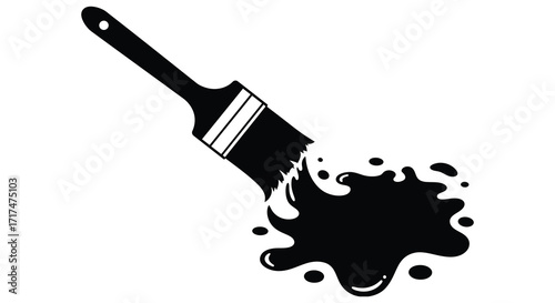 A black paintbrush with dripping paint a simple artistic illustration