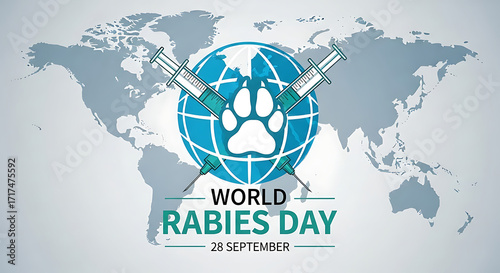 World rabies day global awareness campaign with paw print on globe