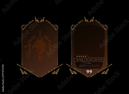 Fantasy RPG TCG Card Template with Lion Tiger Crest Emblem – Medieval Trading Card Game Design for Collectible Decks and Clan Banner Interfaces
