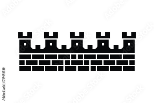 Black silhouette of a medieval castle wall with crenellations