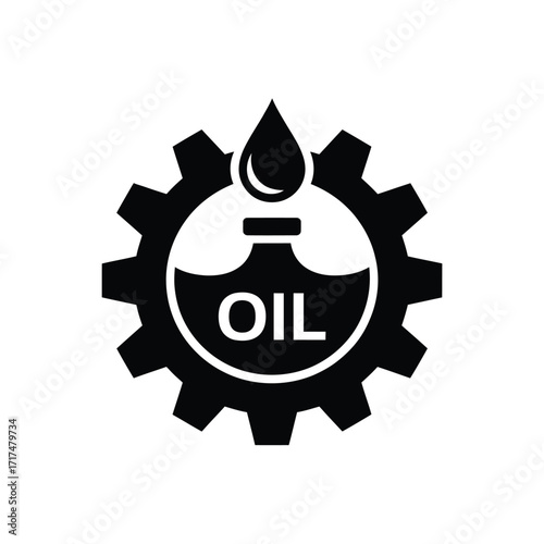 Industrial oil gear and droplet icon for lubrication and manufacturing