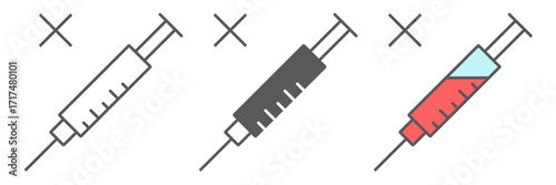 No Vaccine line icon, coronavirus and flu, syringe sign, vector graphics, a linear icon on a white background, eps 10.