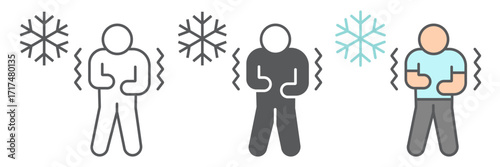 Chill human line icon, flu and covid-19, coronavirus symptom sign, vector graphics, a linear icon on a white background, eps 10.