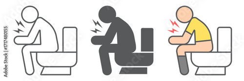 Diarrhea line icon, disease and covid-19, man sitting on toilet sign, vector graphics, a linear icon on a white background, eps 10.