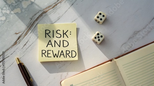 Wallpaper Mural Creative concept of risk and reward displayed on sticky note with dice, pen, and journal on marble surface for business ideas Torontodigital.ca