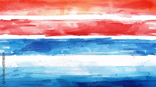 Watercolor horizontal stripes flag color red white blue 