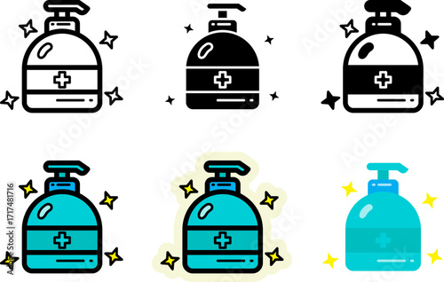 antiseptic icons set monochrome and colorful variations