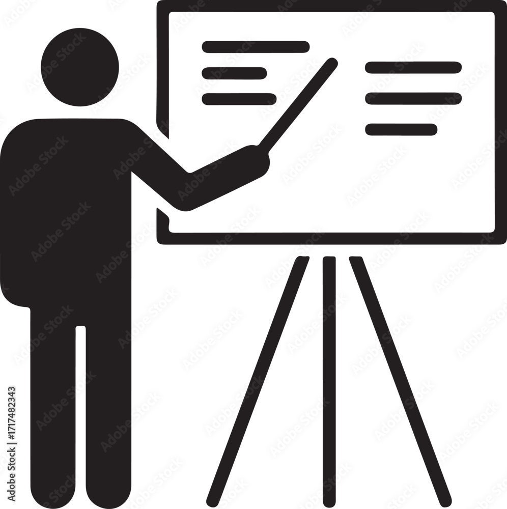 Fotografie Person Standing Near Flip Chart with Pointer Silhouette