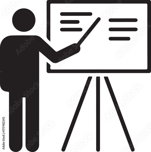 Person Standing Near Flip Chart with Pointer Silhouette