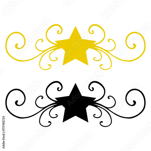 Logo con silueta de estrella con filigrana caligráfica. Silueta con florituras para tarjetas y felicitaciones de Navidad
