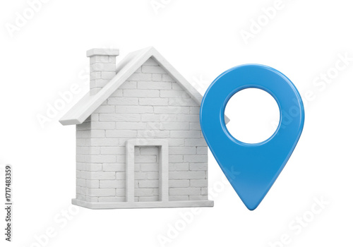 Принти на полотні Isolated residential house with geolocation symbol, home pin pointer icon graphi