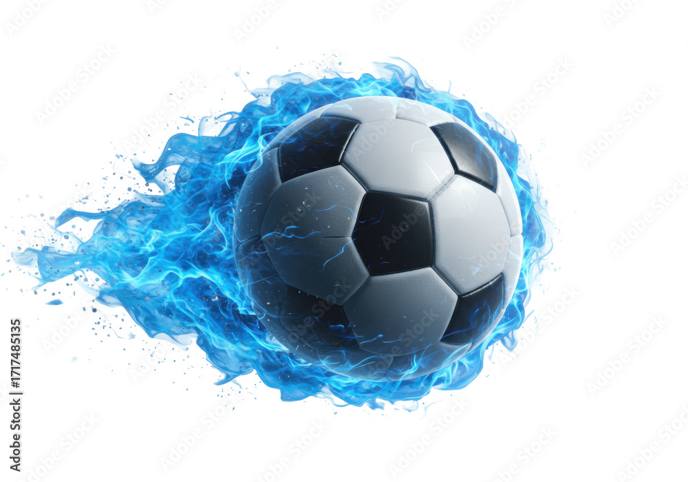 Naklejka premium Isolated soccer ball flying with blue fire flames effect design, sports, game, activity