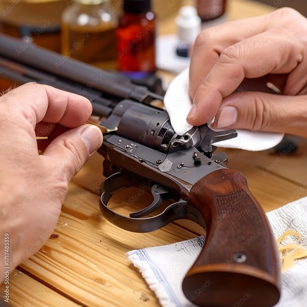 Obraz premium Close-up of firearm cleaning