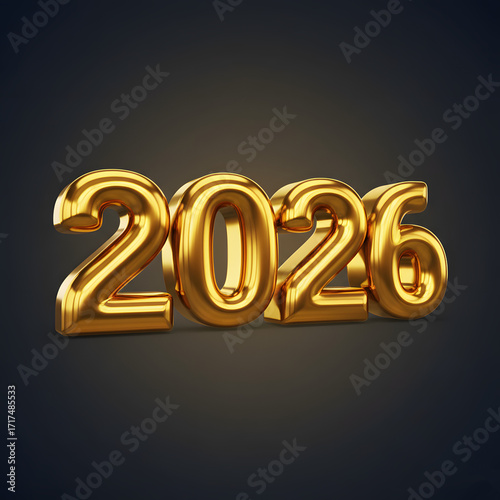 2026 Golden 3D Numbers - New Year, Future, Success, Anniversary Concept