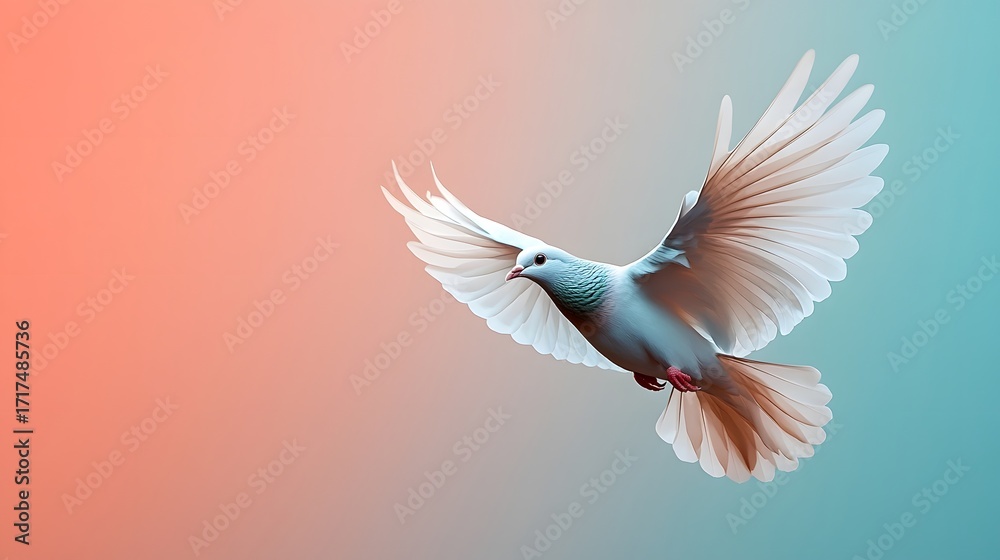 Obraz premium Bird in flight with elegant wings against a colorful gradient background during a serene moment