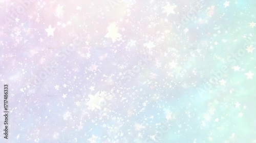Pastel-toned backdrop with scattered white stars and snowflakes