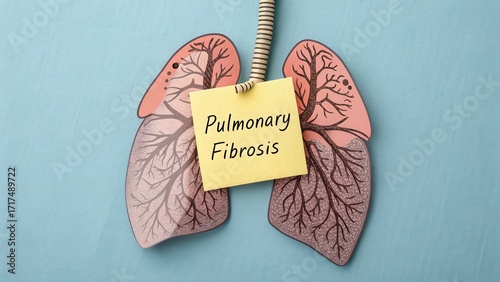 Illustration of Lungs with Pulmonary Fibrosis Awareness Note on a Blue Background for Health Education and Medical Awareness Campaigns