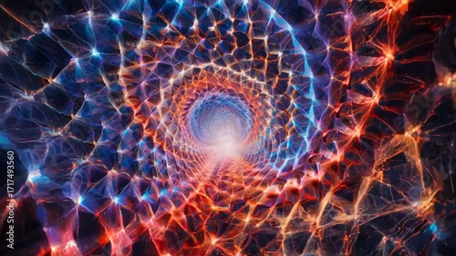 Abstract tunnel of vibrant geometric shapes