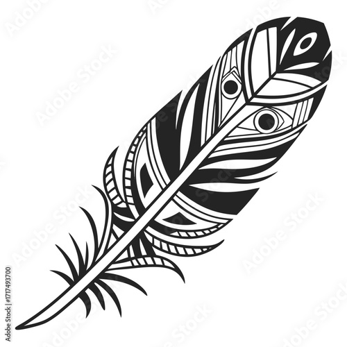 Feather pen and ink vector illustration with quill symbols and sketch design elements