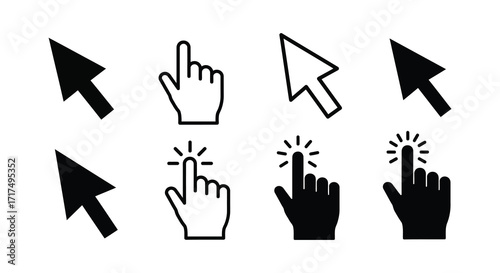 Collection of black and white cursor and hand pointing icons