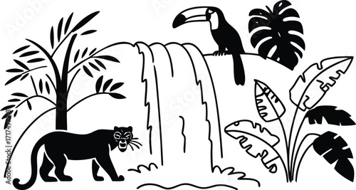 Black wild animal silhouette vector illustration with a tribal lion outline