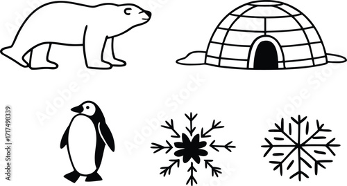 Cute and funny vector cartoon animal illustrations for logo, art, and coloring book design with cat, dog, bird, and penguin
