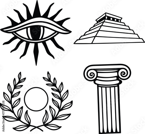 Ancient Greek marble columns are classical architecture icons of a temple, symbolizing ancient design and history
