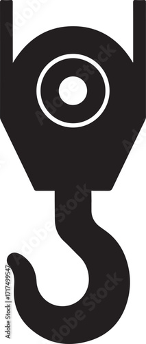 Crane hook icon, hook icon, winch hook vector icon, crane hook silhouette vector illustration  isolated on white background