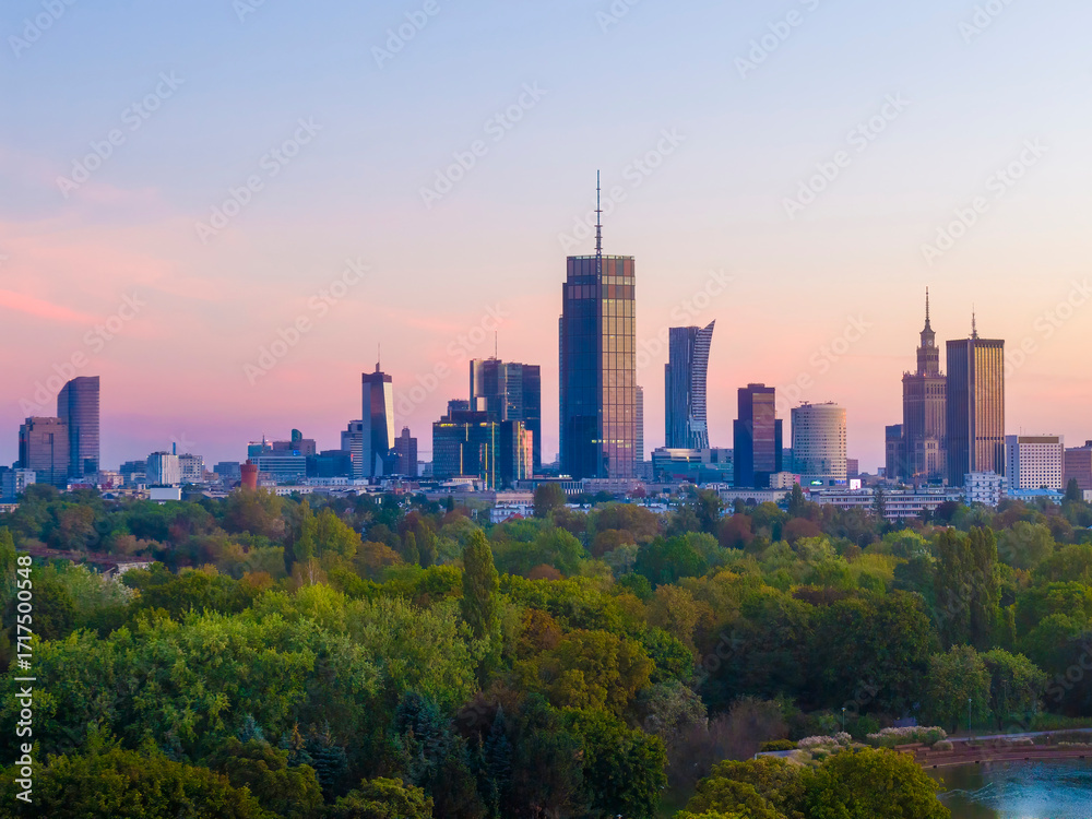 Fototapeta premium Modern cityscape of Warsaw in the morning, the capital of Poland.