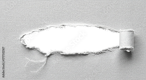 Torn and ragged, a blank paper with a ripped edge reveals a grunge texture and empty space beneath