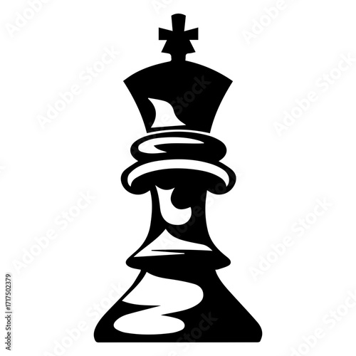 Illustration of a black chess king piece with a cross on top and a detailed base design on a white background