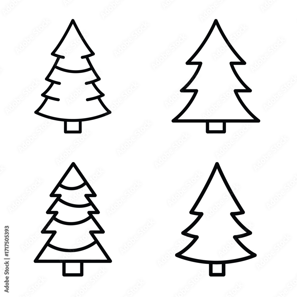 Obraz premium Christmas tree icons – Black and White Christmas Holiday Vector icon set