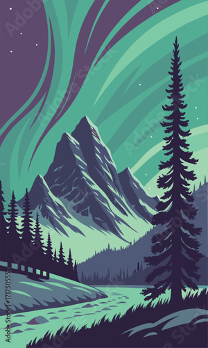 Stunning Northern Lights dance above majestic mountain peak, a captivating scenic landscape perfect for travel blogs or nature documentaries