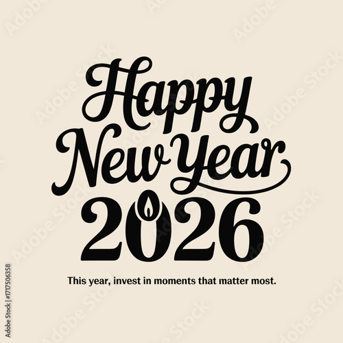 Happy New Year 2026 With Candle Flame And Inspirational Quote greeting celebration