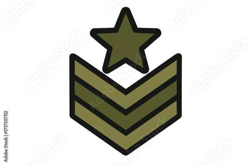 Military rank insignia with star and chevrons. Army Sergeant Major shoulder patch icon. United States armed forces symbol. Green khaki vector graphic for veteran or soldier.