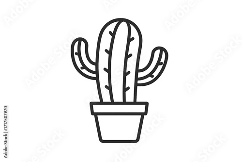 Cactus line icon. Potted houseplant vector illustration. Simple linear succulent symbol for nature, desert, or garden concepts. Minimalist outline of a Mexican saguaro plant.