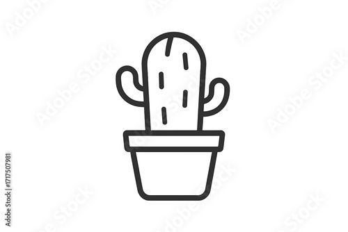 Cactus icon in a pot. Vector linear style. Simple succulent plant symbol for web. Houseplant, desert flora concept. Minimalist outline drawing. Botany, Mexico graphic element.