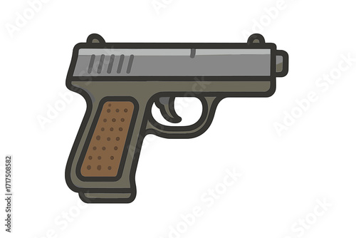 Pistol gun icon. Handgun symbol in flat cartoon style. Vector illustration of a firearm weapon for army, military, police or crime concept. Self defense automatic pistol.