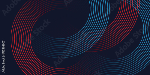 Abstract blue red gradient background with glowing geometric lines. Modern shiny circle line pattern. vector eps10