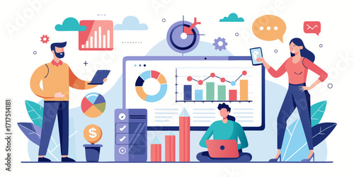 Team of professionals analyzing financial data and business growth with charts and graphs