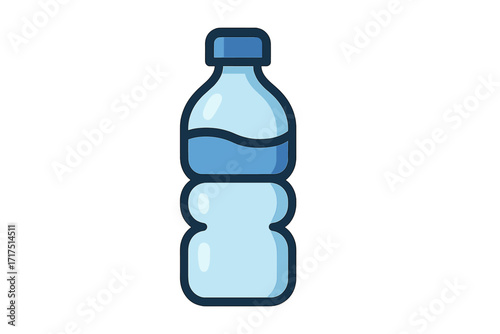 Water bottle icon in flat line art style. Vector illustration of a plastic container with pure mineral water. Concept for hydration, health, thirst, and refreshment. Simple graphic.