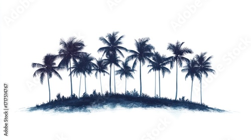 Silhouette tropical palm trees island