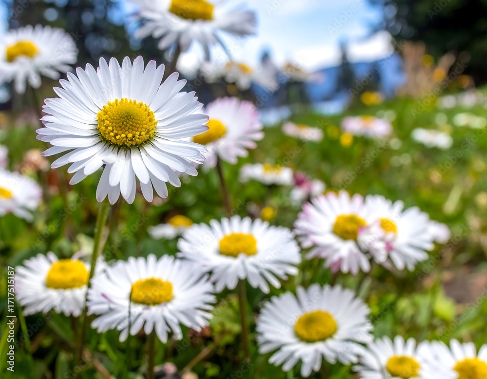 Fototapeta premium Close-up of white daisies in a field