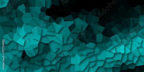 Teal blue abstract geometric mosaic pattern with gradient dark background and subtle shadow effects creating depth and texture