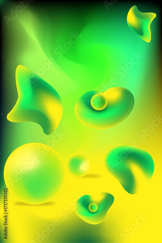 A fluid green–yellow gradient background with smooth, liquid-like transitions where fresh lime greens melt into warm, golden yellows, creating a glowing sunlit atmosphere with green and yellow pearls.